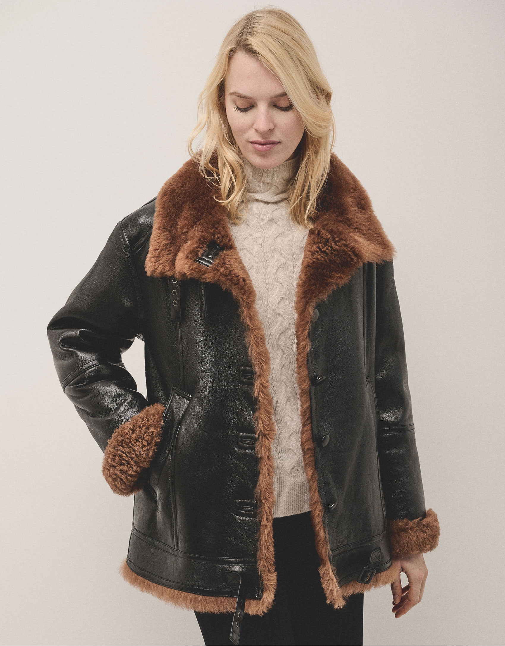 Dark brown double-faced leather jacket - Woman | Roberto Verino