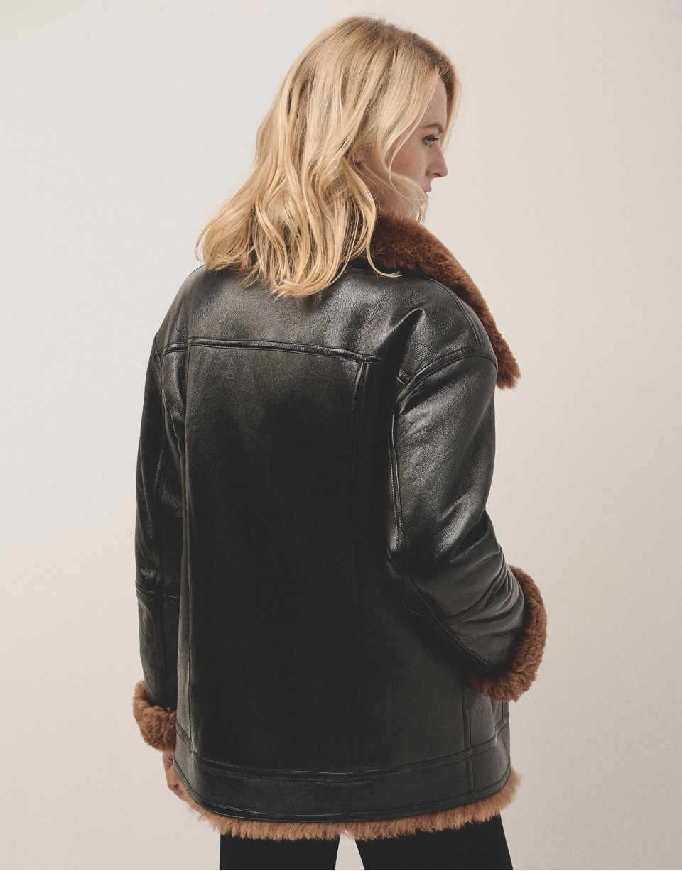 Chaqueta piel doble faz marrón oscuro - Mujer | Roberto Verino