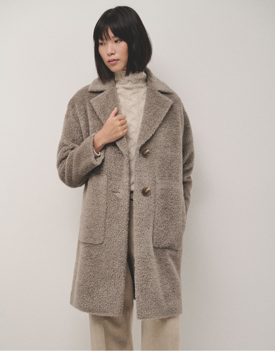 Long camel alpaca fur and wool coat - Woman | Roberto Verino