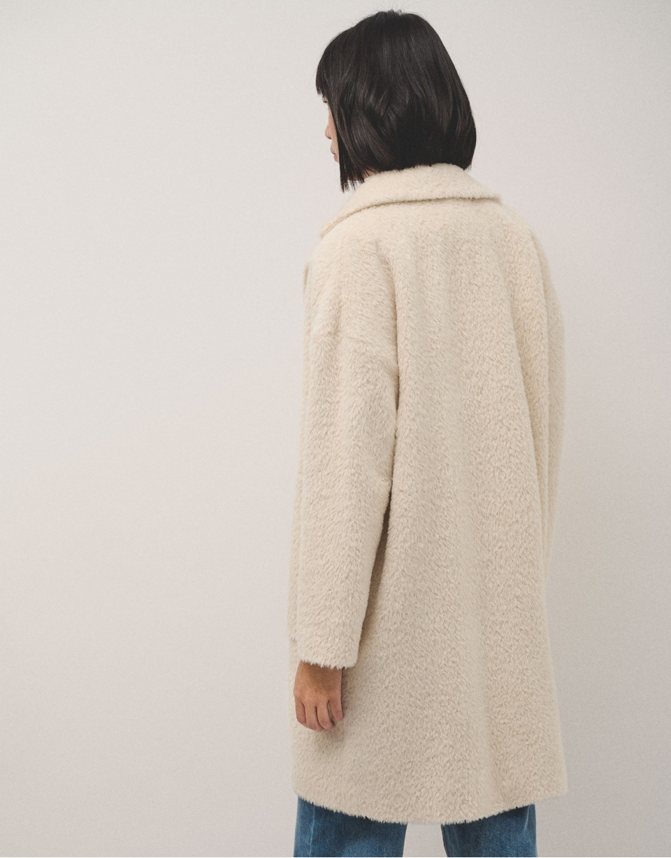 Long ecru alpaca fur and wool coat - Woman | Roberto Verino
