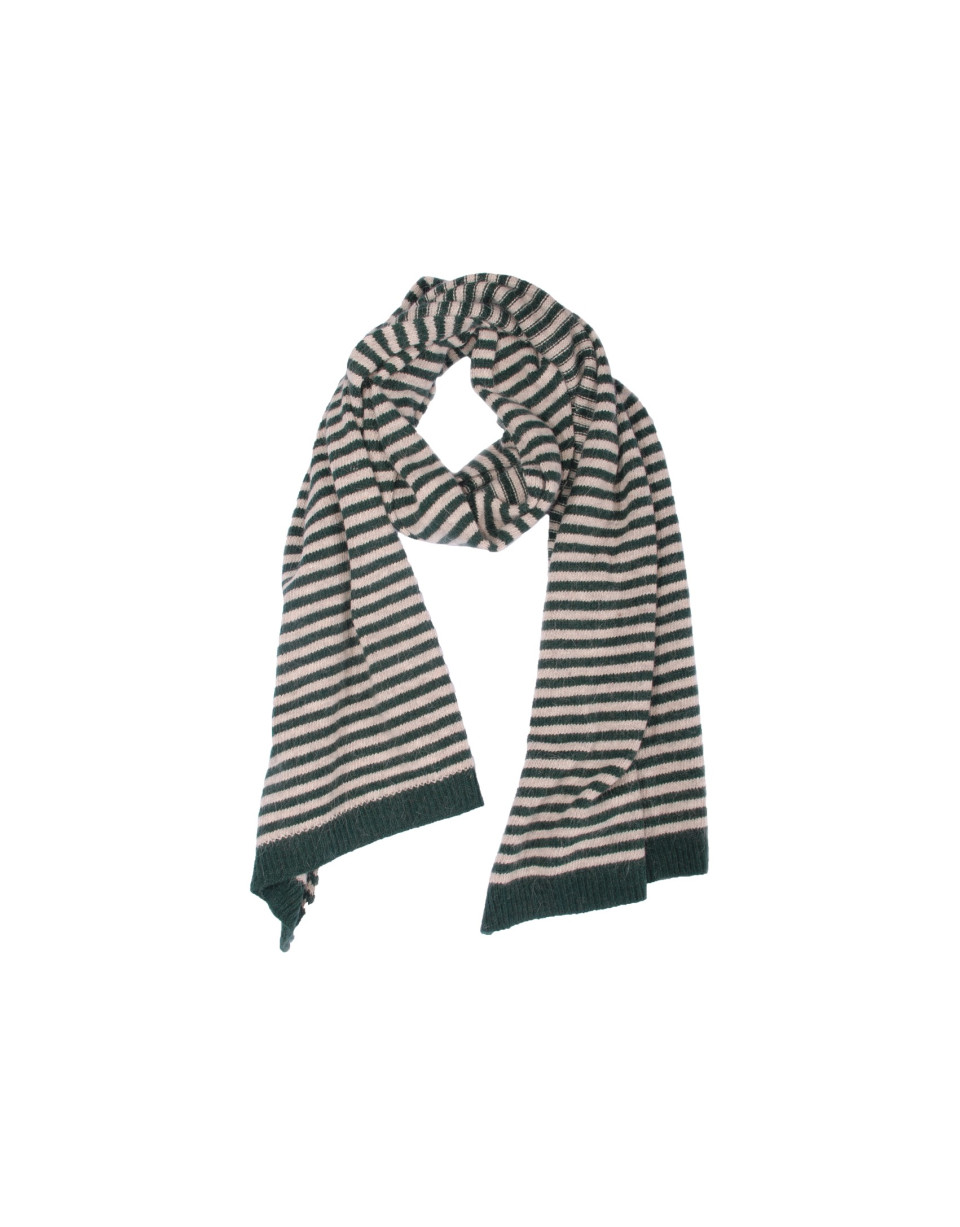Brown striped knit scarf.
