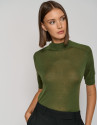 Green fine wool sweater with three quarter ... | Roberto Verino