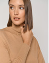 Camel fine gauge knit sweater with cowl neckline | Roberto Verino
