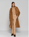 Camel fine gauge knit sweater with cowl neckline | Roberto Verino