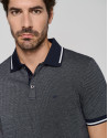 Navy blue and white mercerized jacquard polo ... | Roberto Verino