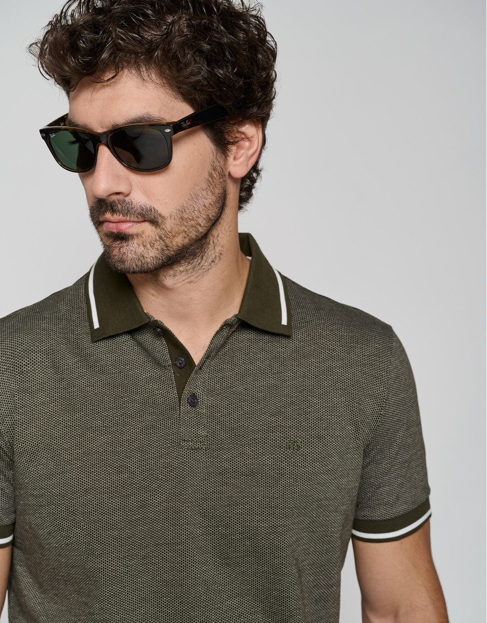 Polo jacquard mercerizado caqui y blanco | Roberto Verino