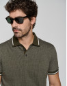 Polo jacquard mercerizado caqui y blanco | Roberto Verino