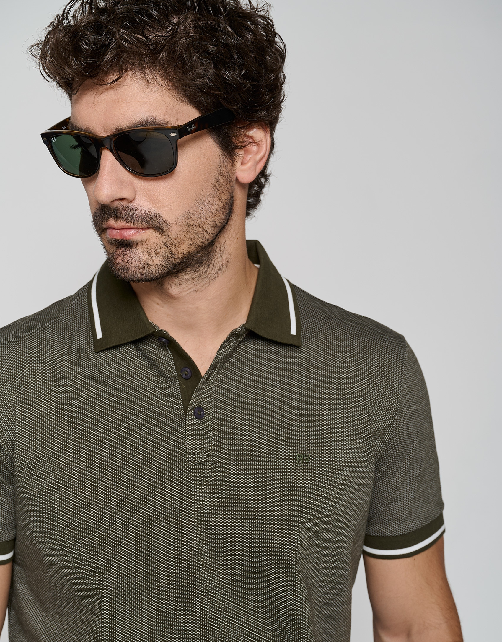 Khaki and white mercerized jacquard polo shirt | Roberto Verino