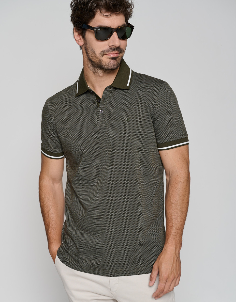 Polo jacquard mercerizado caqui y blanco | Roberto Verino