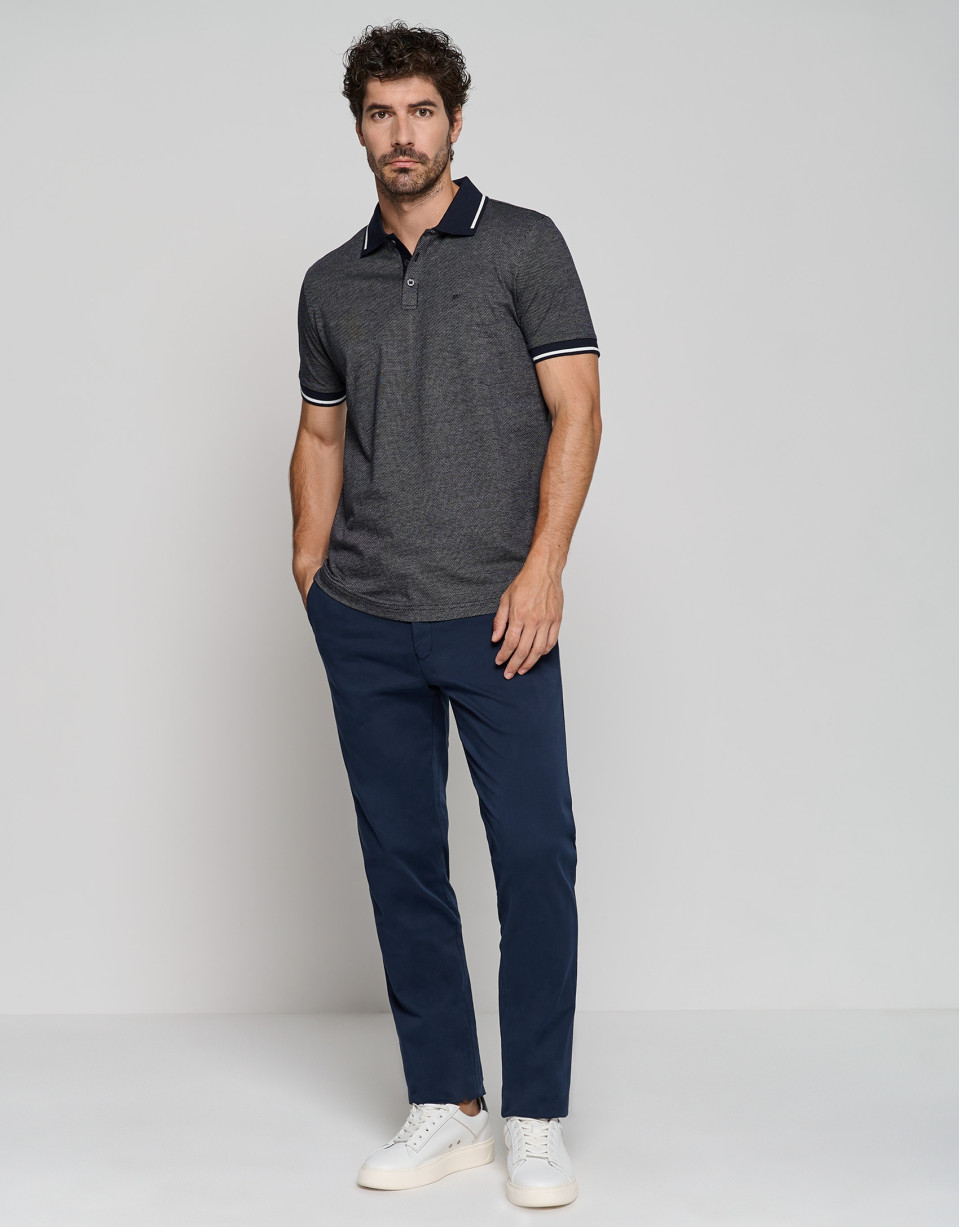 Navy blue and white mercerized jacquard polo ... | Roberto Verino