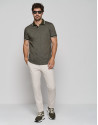 Polo jacquard mercerizado caqui y blanco | Roberto Verino