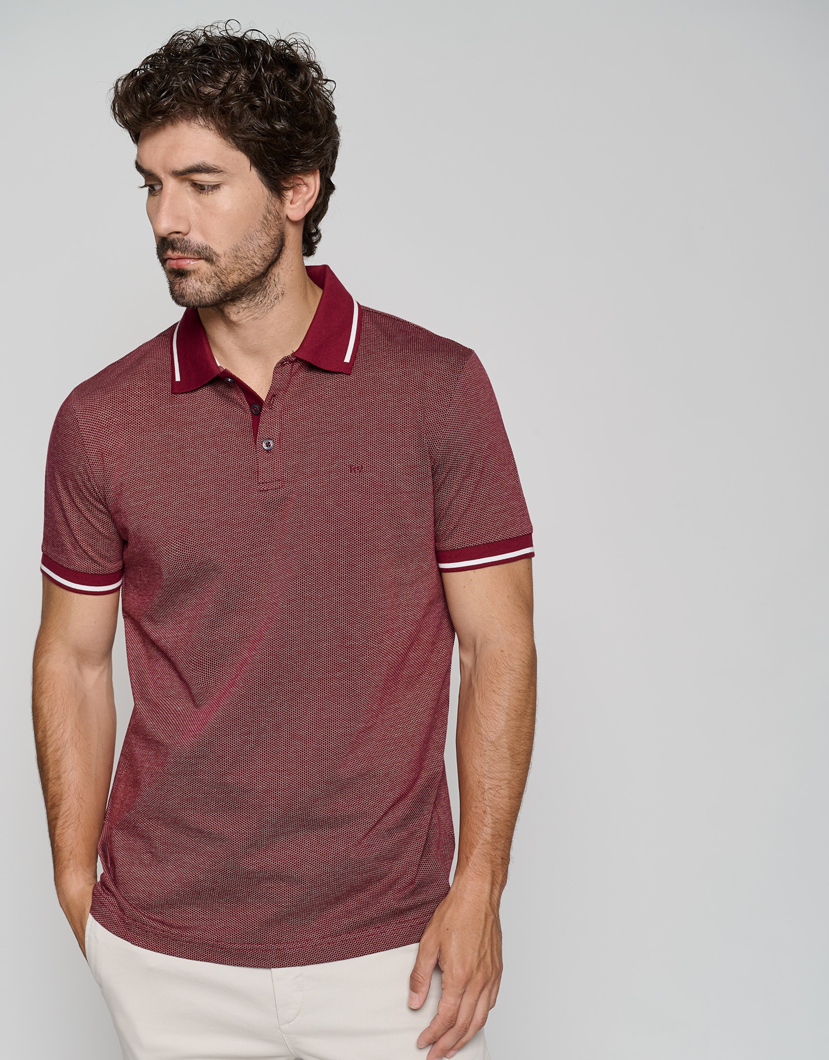 Polo jacquard mercerizado ciruela y blanco | Roberto Verino