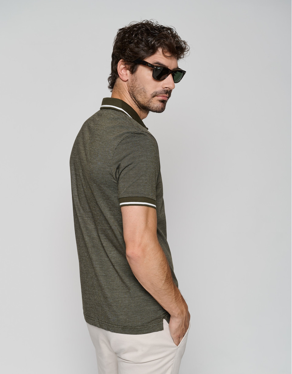 Polo jacquard mercerizado caqui y blanco | Roberto Verino