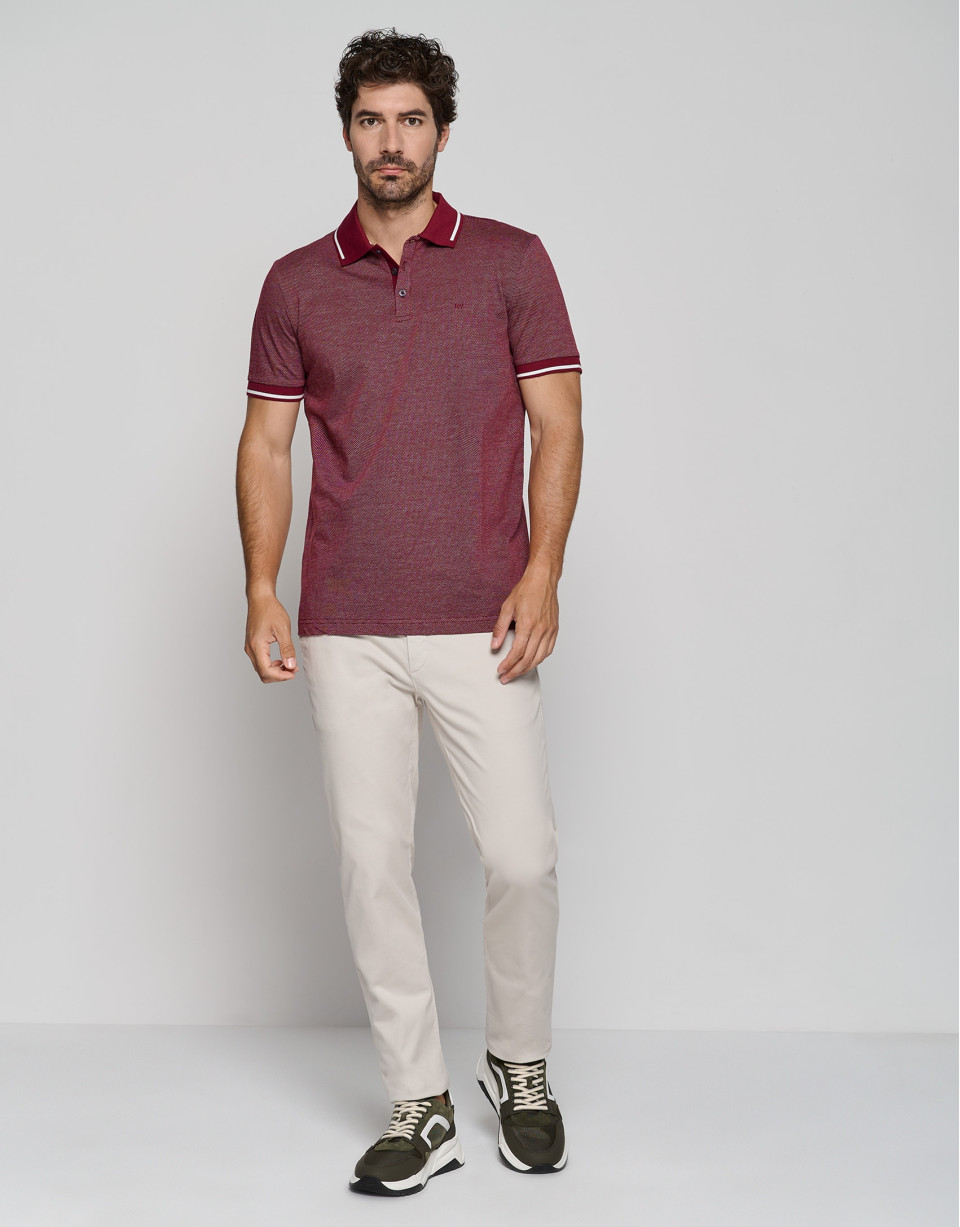 Plum and white mercerized jacquard polo shirt | Roberto Verino