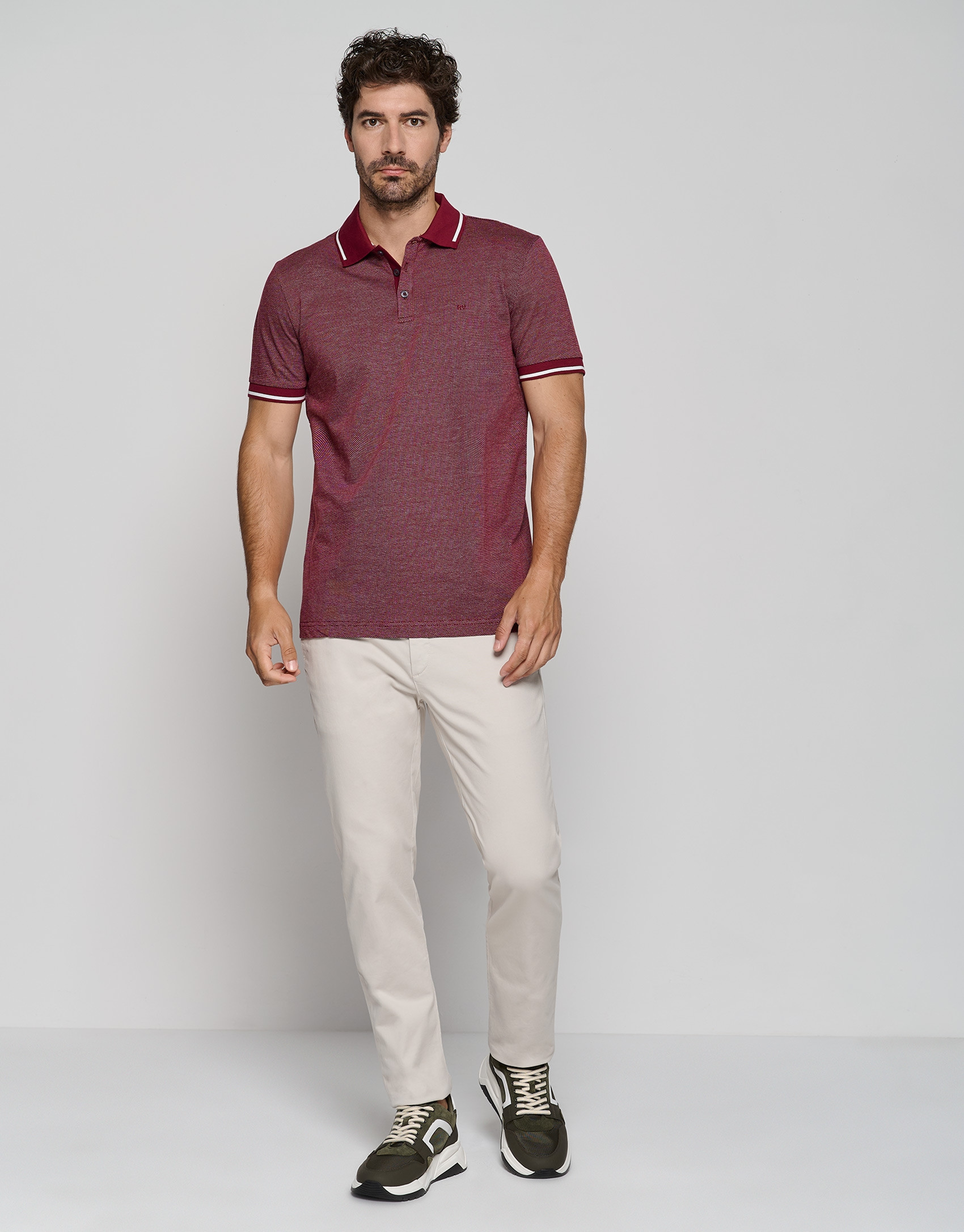 Plum and white mercerized jacquard polo shirt | Roberto Verino