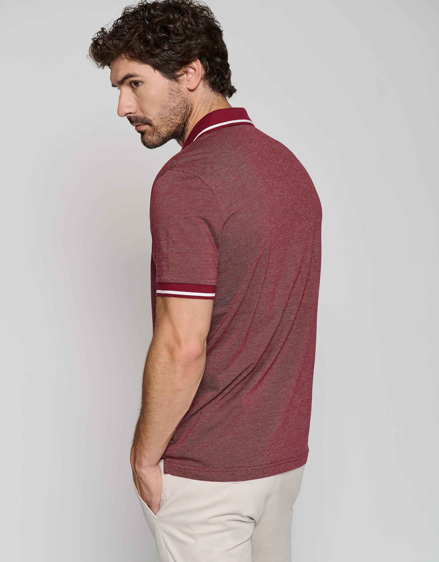 Plum and white mercerized jacquard polo shirt | Roberto Verino