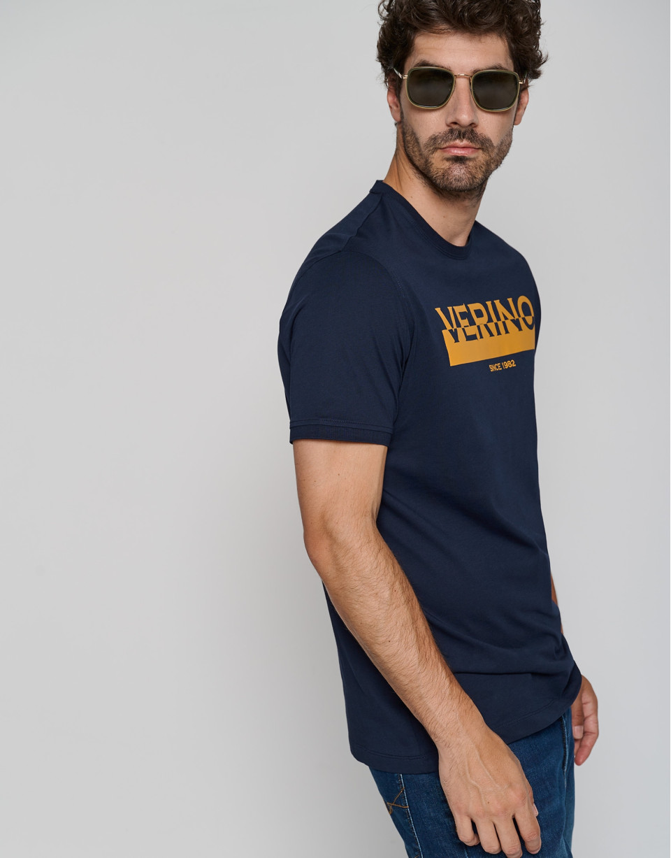 Navy blue top with yellow gold logo - Man | Roberto Verino