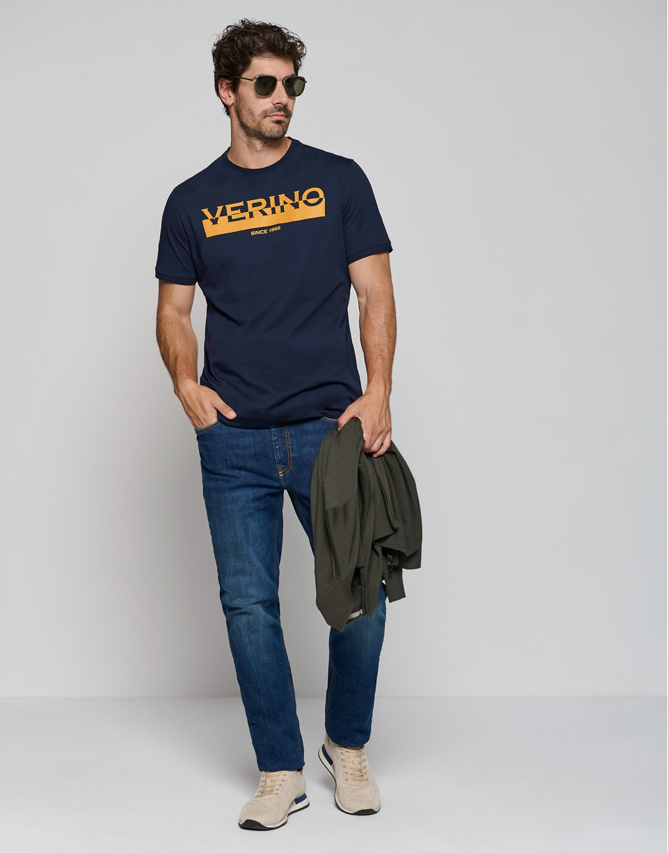Navy blue top with yellow gold logo - Man | Roberto Verino