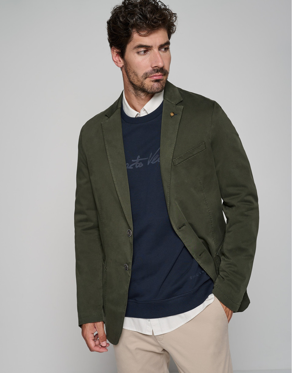 Kakhi green dyed cotton sports jacket  - Man | Roberto Verino