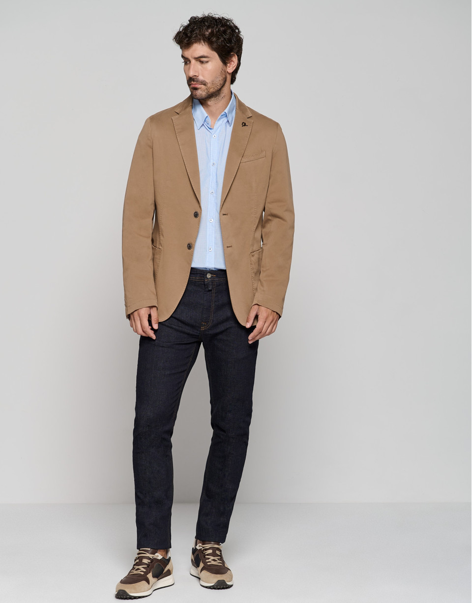 Dark brown-dyed cotton sports jacket  - Man | Roberto Verino