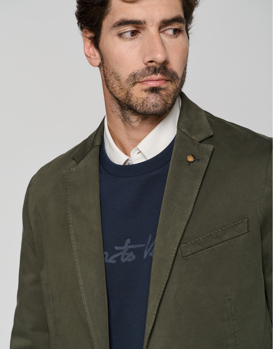 Kakhi green dyed cotton sports jacket  - Man | Roberto Verino