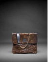 Black napa Miranda Soft  bag with embossed toast fantasy fur flower 