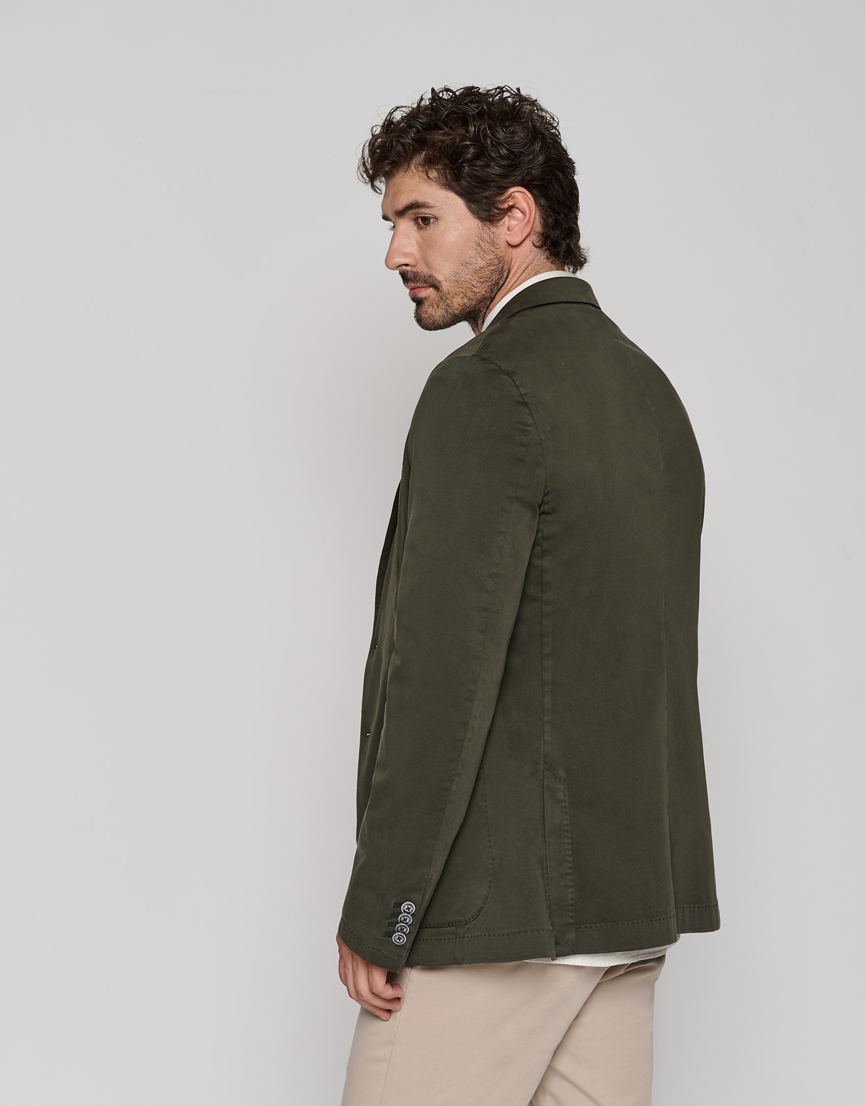 Kakhi green dyed cotton sports jacket  - Man | Roberto Verino