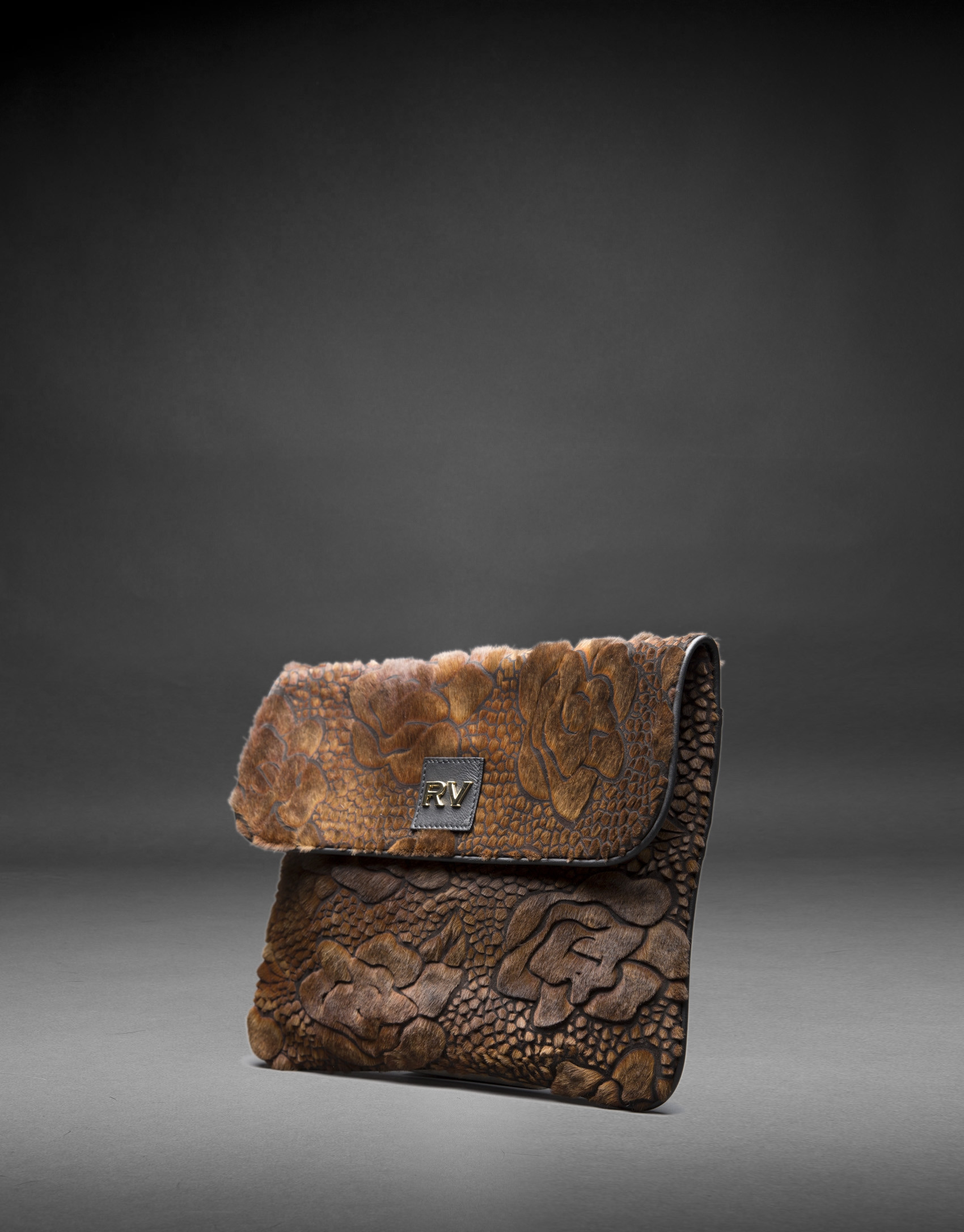 Black napa Miranda Soft  bag with embossed toast fantasy fur flower 