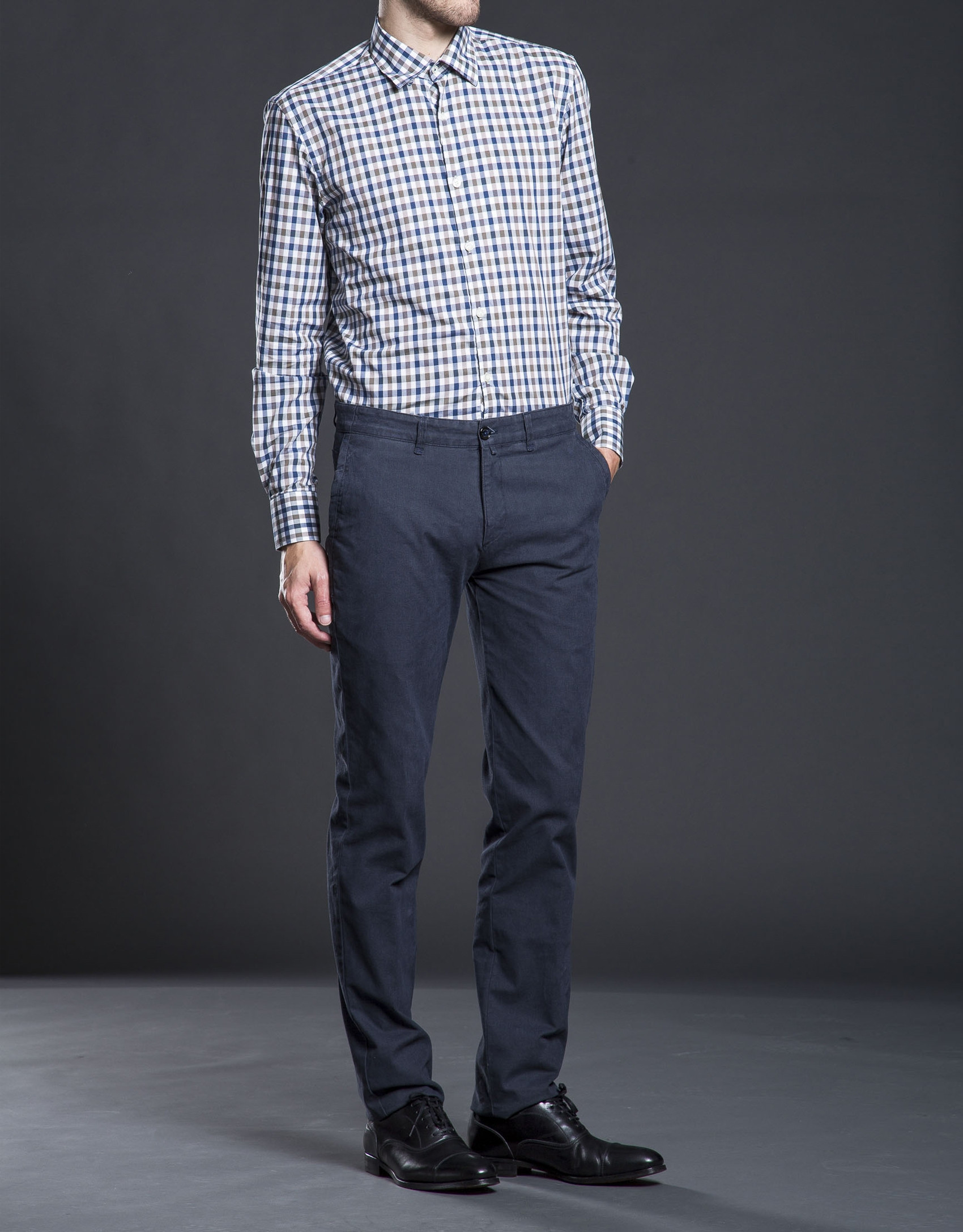Taupe checked sports shirt  