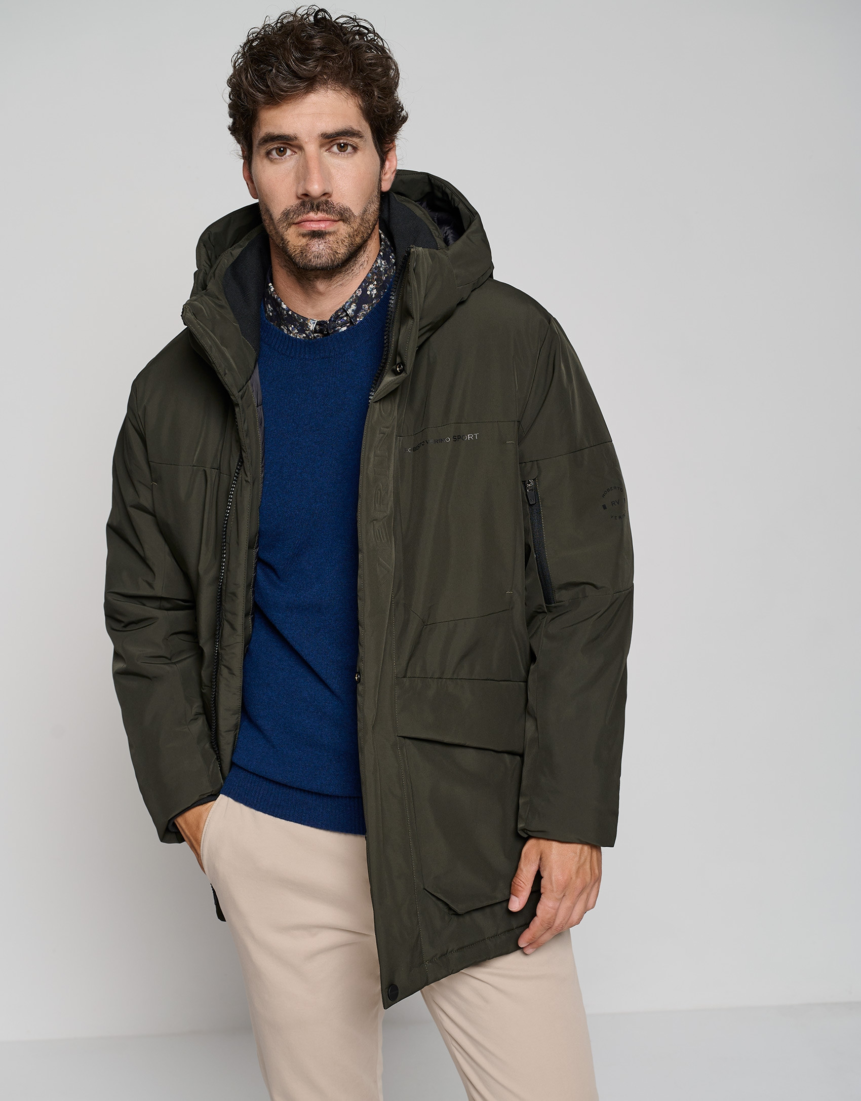 Khaki tech fabric parka with quilted lining | Roberto Verino
