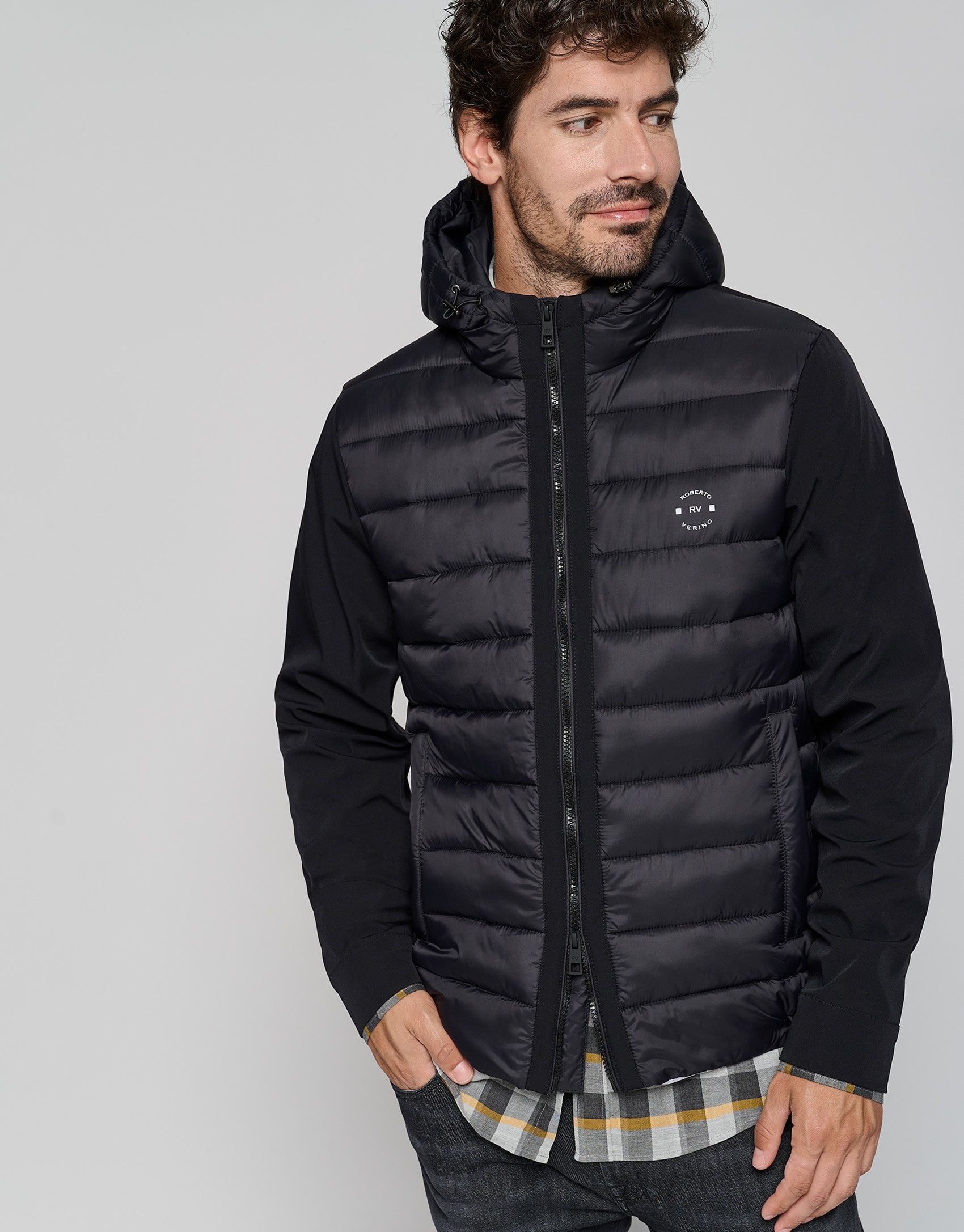 Black two-layer, quilted windbreaker - Man | Roberto Verino