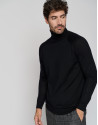 Black melange wool sweater with a turtleneck ... | Roberto Verino