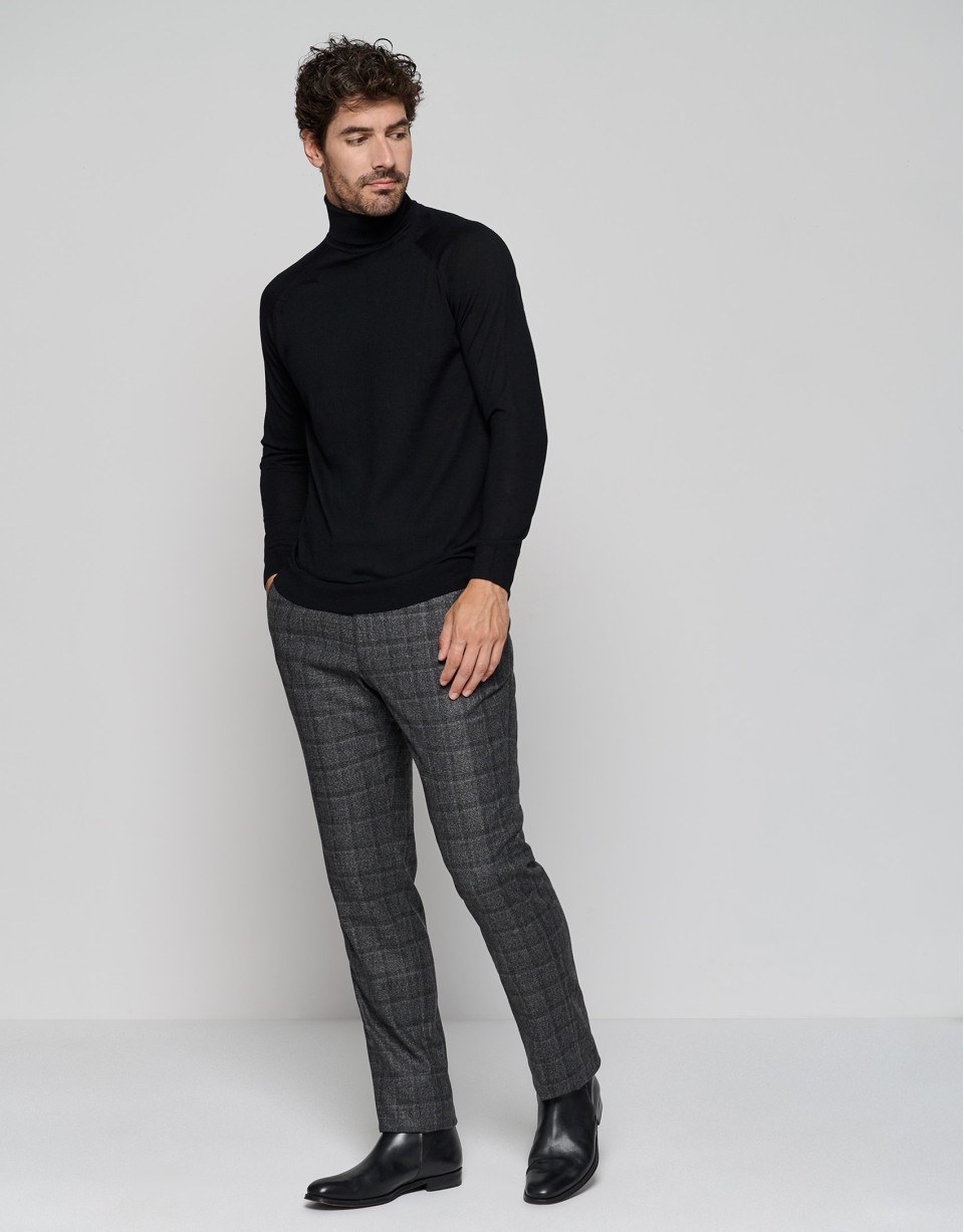 Black melange wool sweater with a turtleneck ... | Roberto Verino