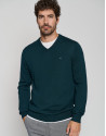 Dark green wool sweater with V-neck  - Man | Roberto Verino