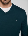 Jersey cuello pico color verde oscuro - Hombre | Roberto Verino
