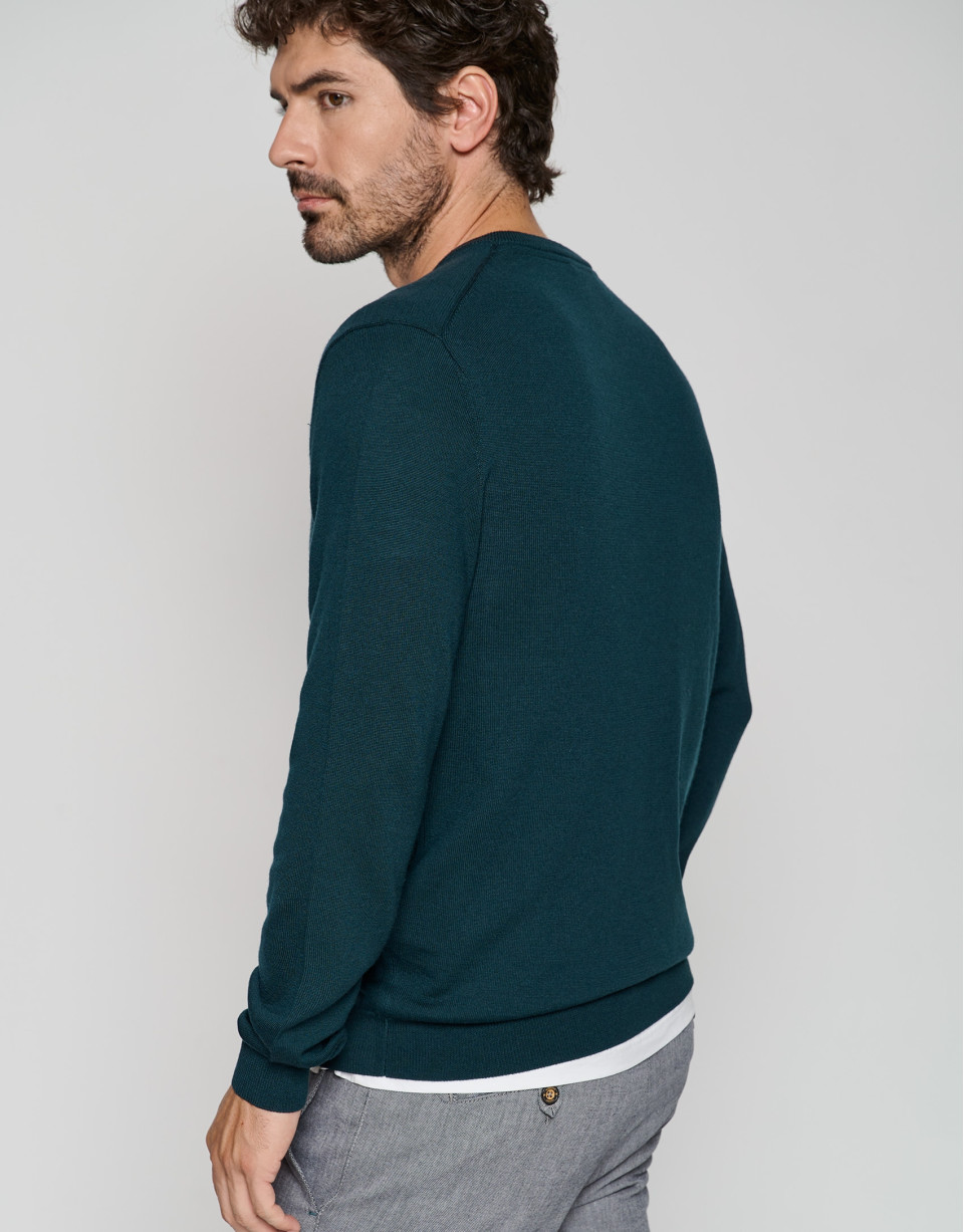 Dark green wool sweater with V-neck  - Man | Roberto Verino
