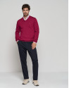 Purple wool sweater with V-neck 