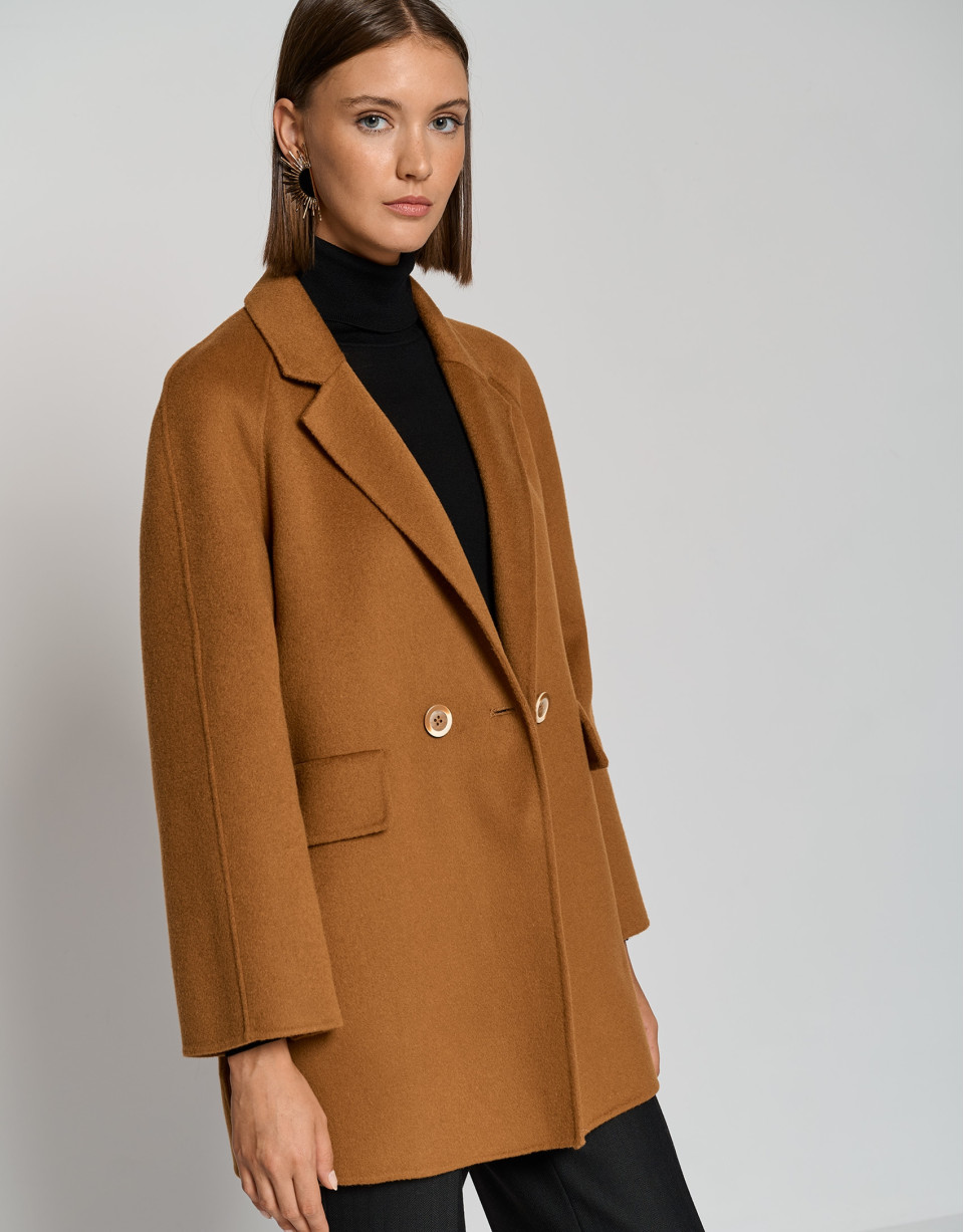 Chaquetón tres cuartos paño doble faz marrón