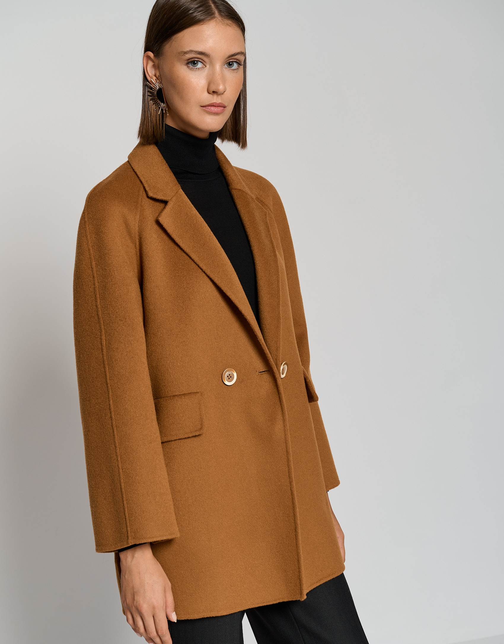 Chaquetón tres cuartos paño doble faz marrón