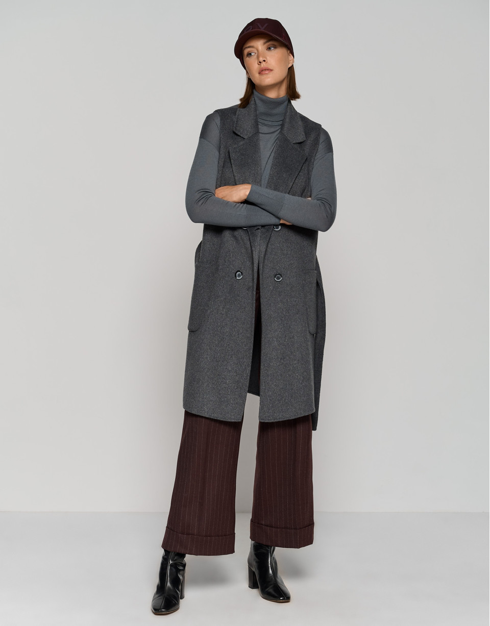 Long gray double-faced cloth vest 