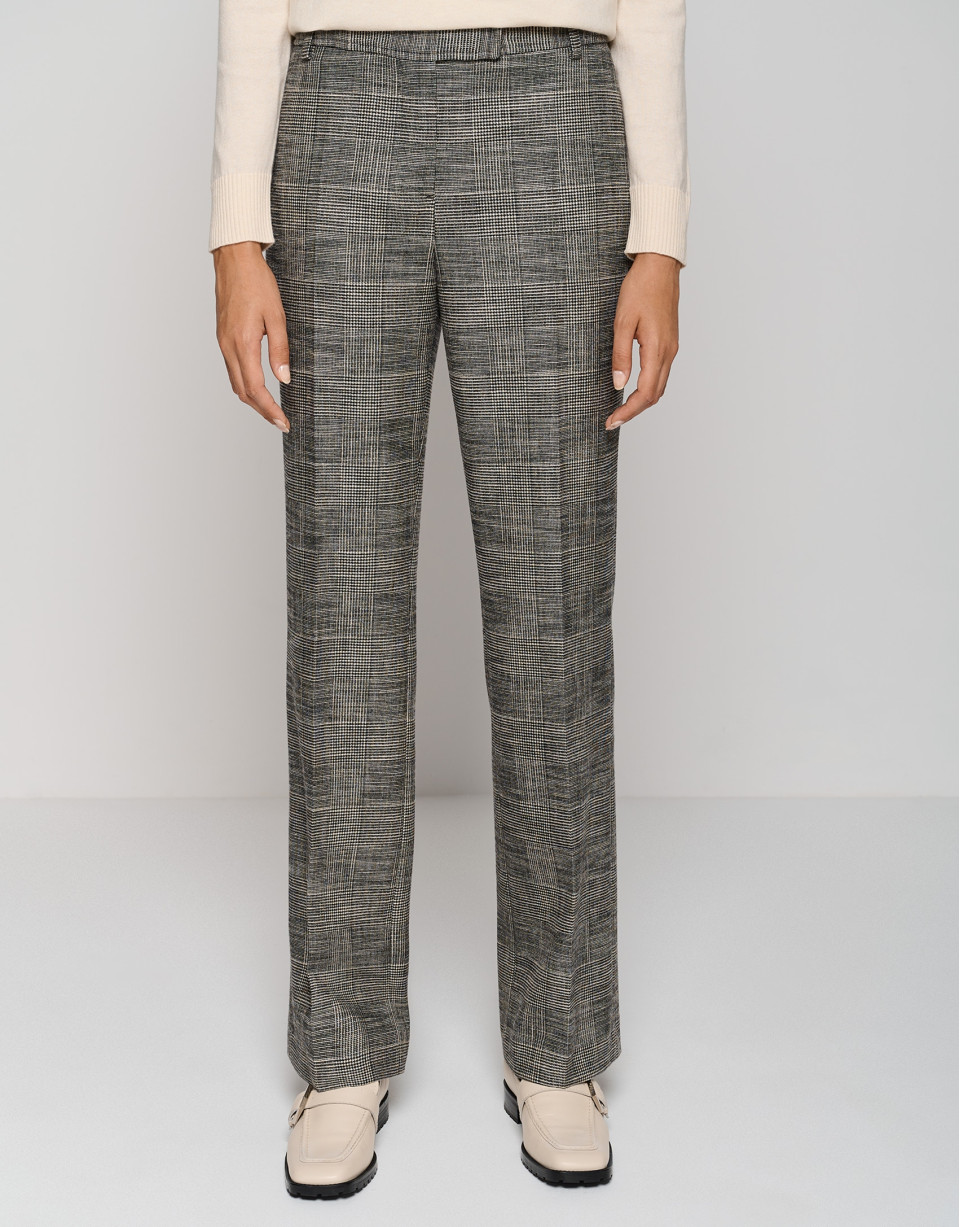 Pantalón sastre recto Príncipe de Gales blanco y negro