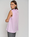 Aubergine satin knit top with bow