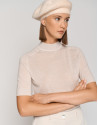Ecru fine wool sweater with three quarter sleeves