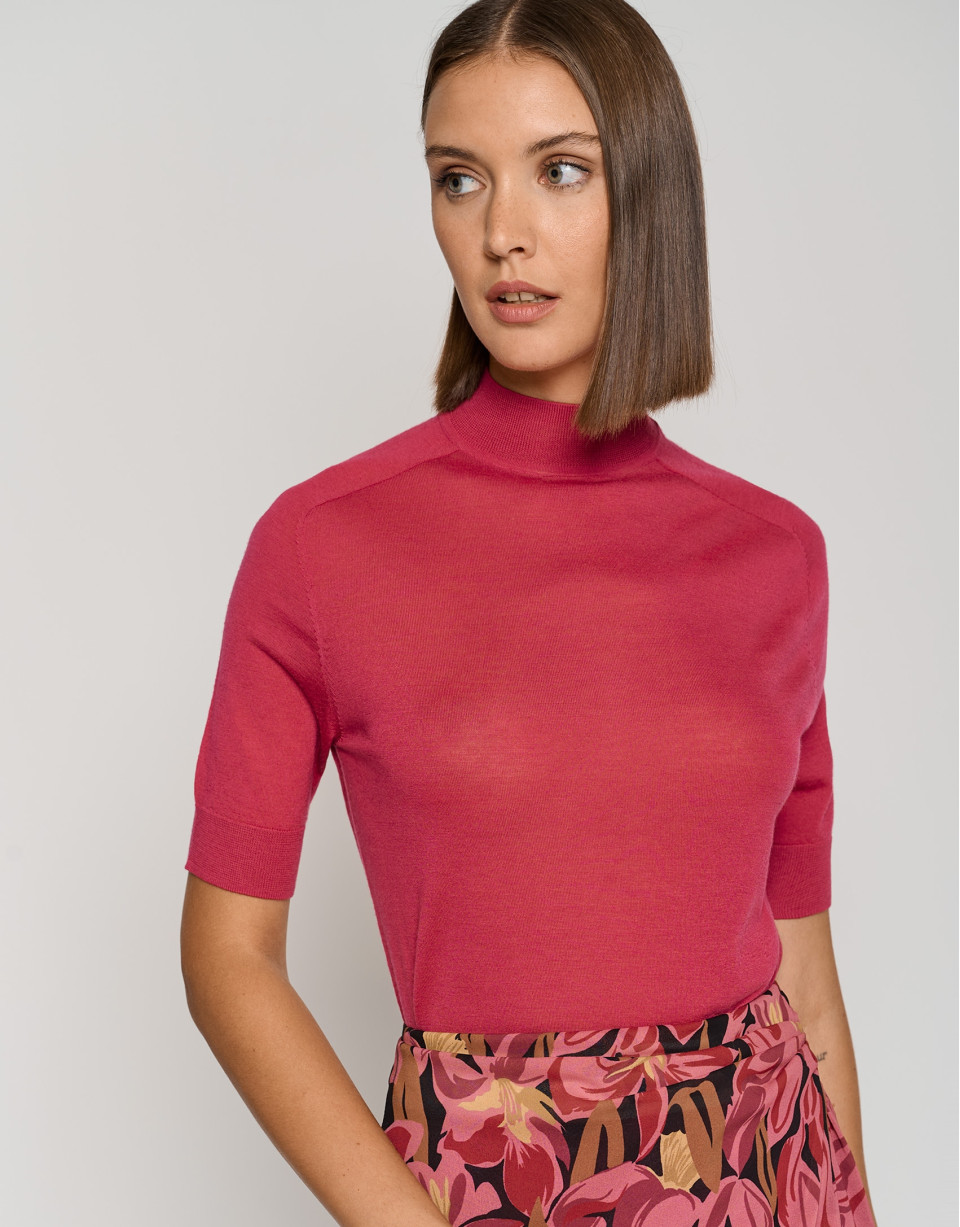 Jersey manga tres cuartos lana fina fucsia