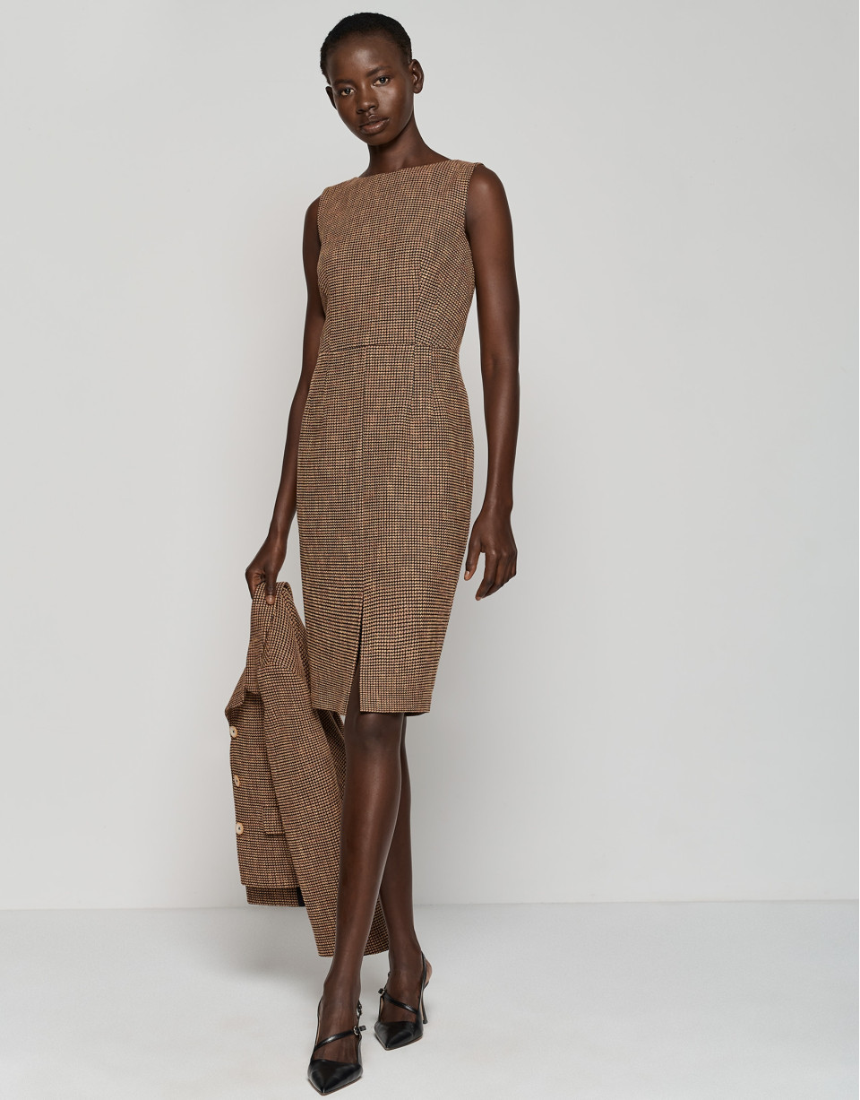 Mustard tweed sleeveless straight dress - Woman | Roberto Verino