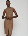 Vestido sin mangas recto tweed mostaza - Mujer | Roberto Verino