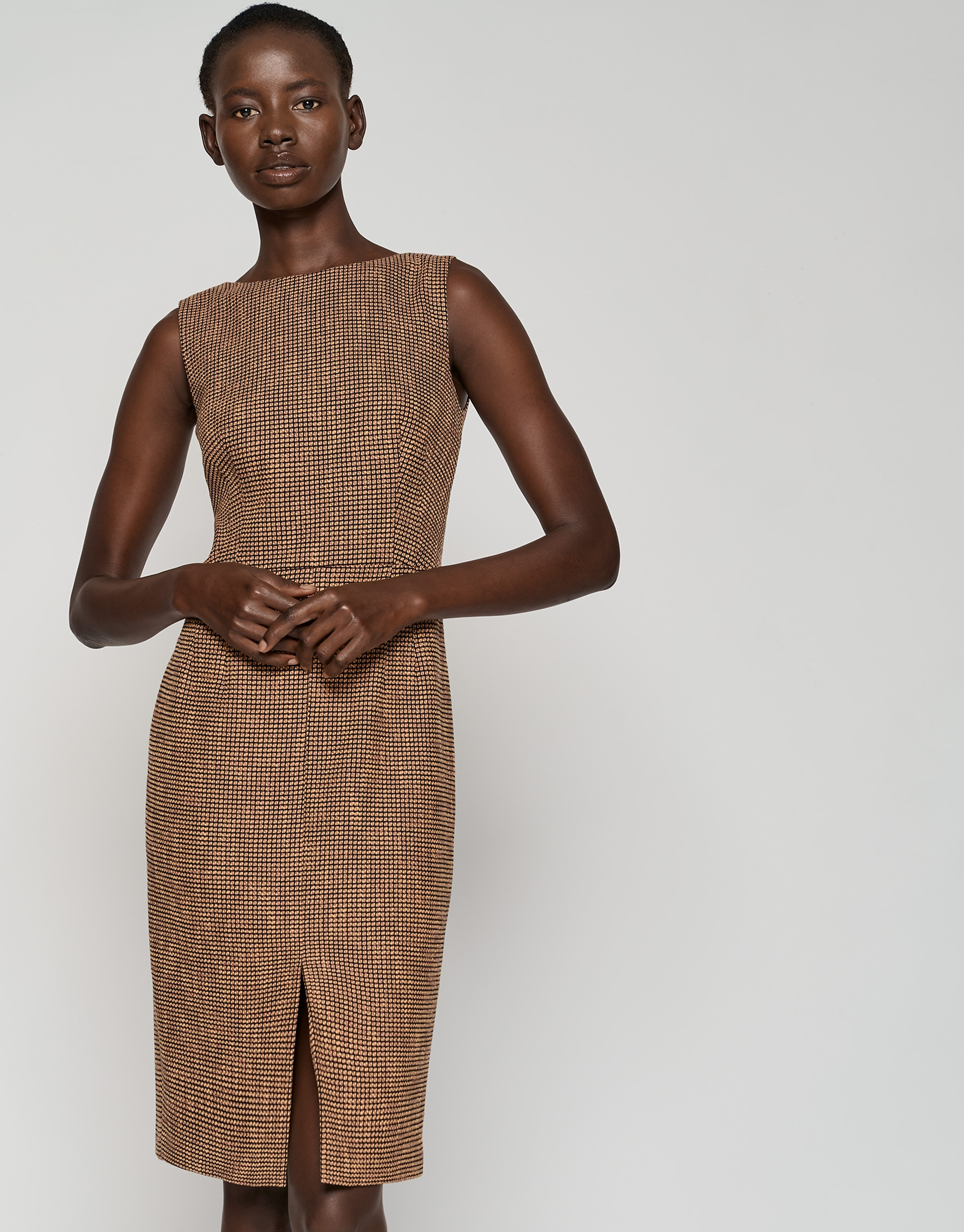 Vestido sin mangas recto tweed mostaza - Mujer | Roberto Verino