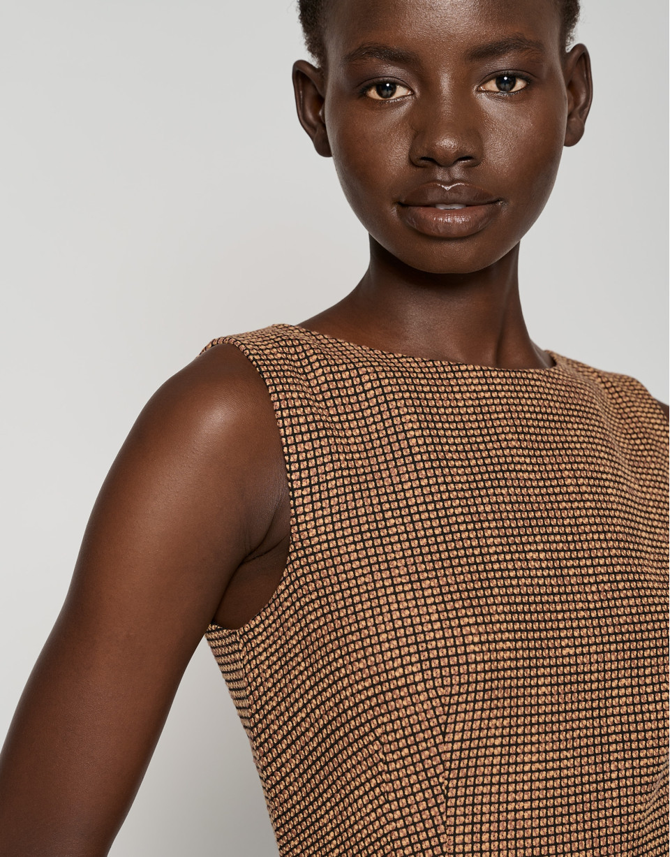 Mustard tweed sleeveless straight dress - Woman | Roberto Verino