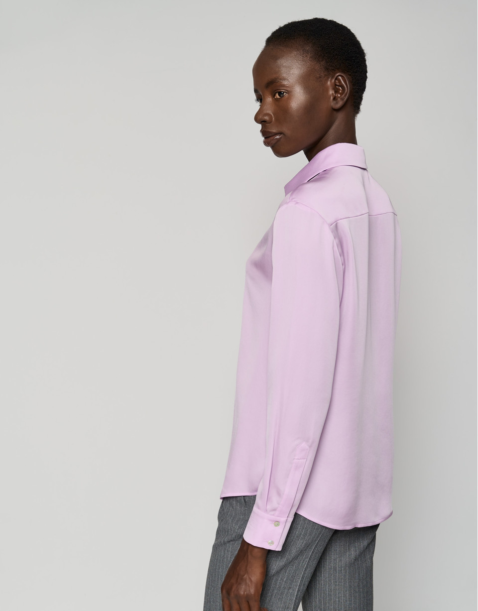 Pink satiny-finish shirt - Woman - AW2023 | Roberto Verino
