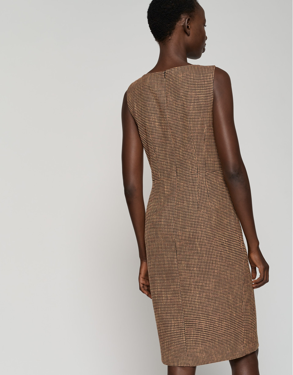 Mustard tweed sleeveless straight dress - Woman | Roberto Verino